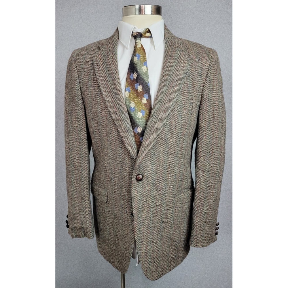 Vtg Adams Row Harris Tweed Herringbone Stripe Sport Coat‎ Jacket 39?